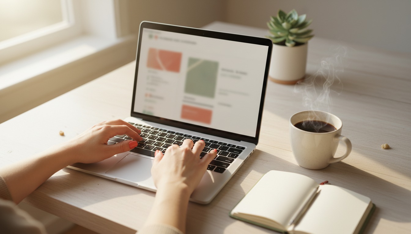 social media manager side hustle for moms — stay-at-home mom working on laptop from a home office