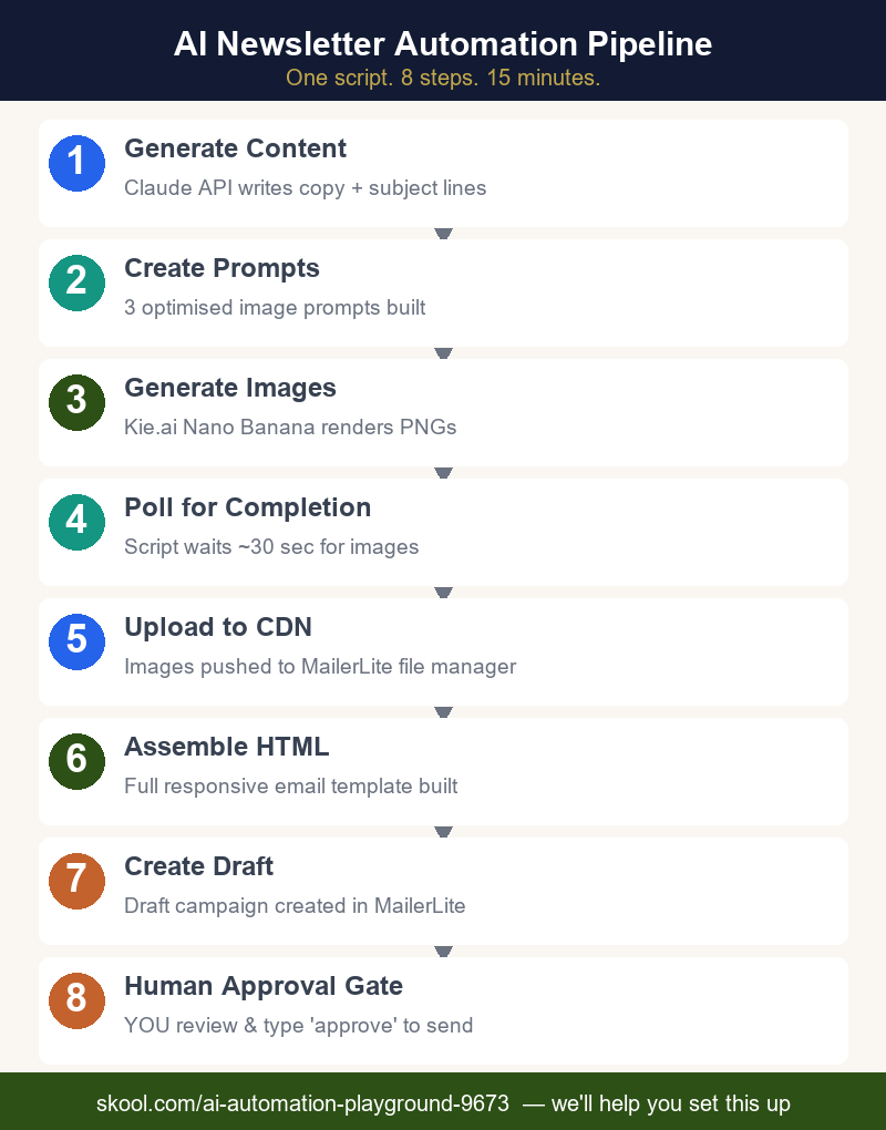 AI Newsletter Automation Pipeline newsletter automation pipeline 8 steps infographic