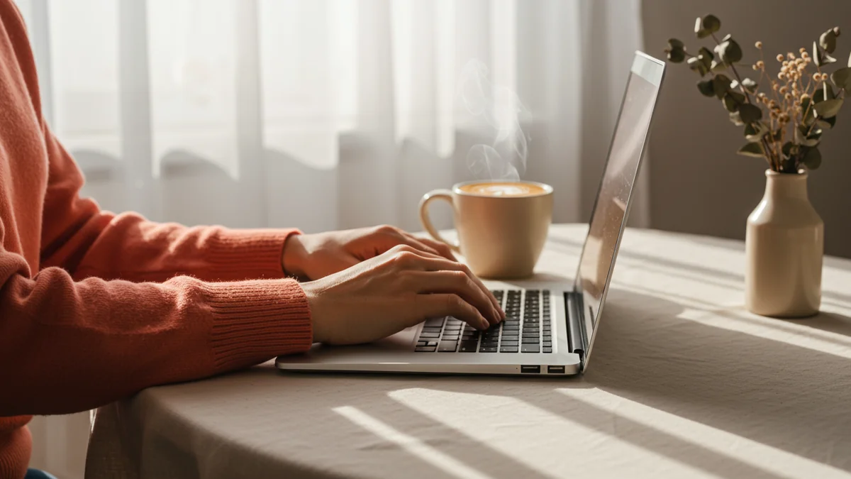 mom virtual assistant working from home using AI tools on laptop