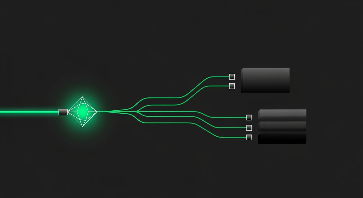 One input routed to three different sized destinations by a decision point