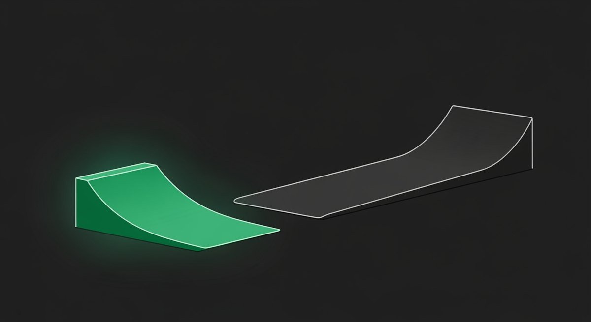 A direct short path beside a longer compounding curve