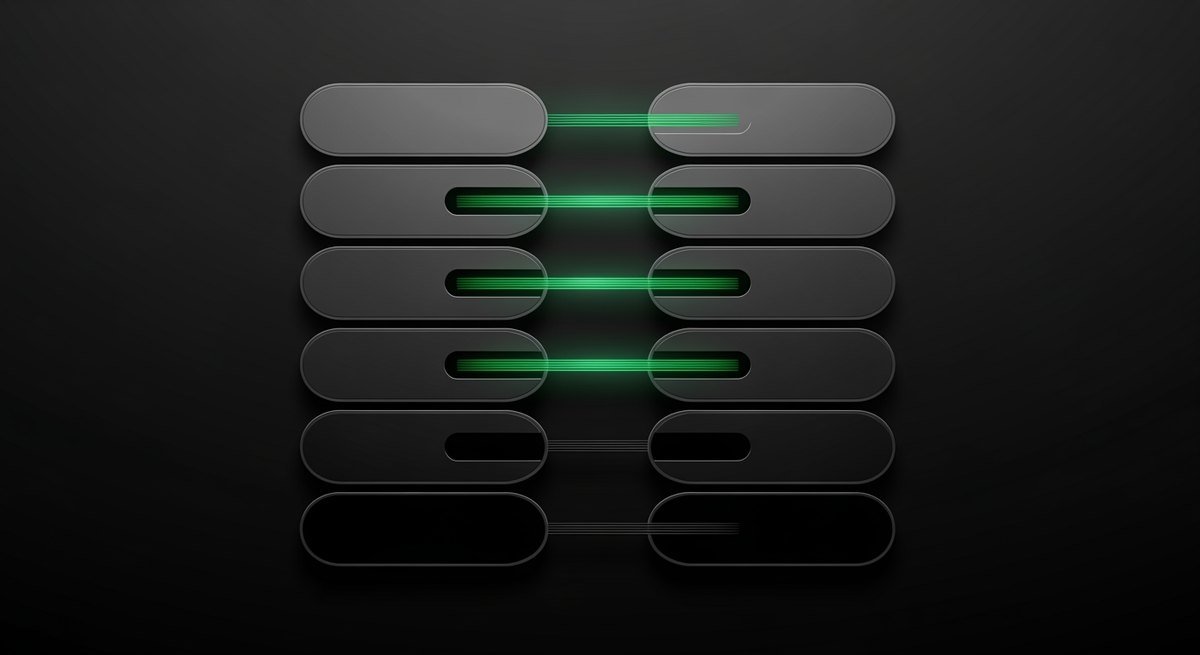 Two columns of items being paired across a gap