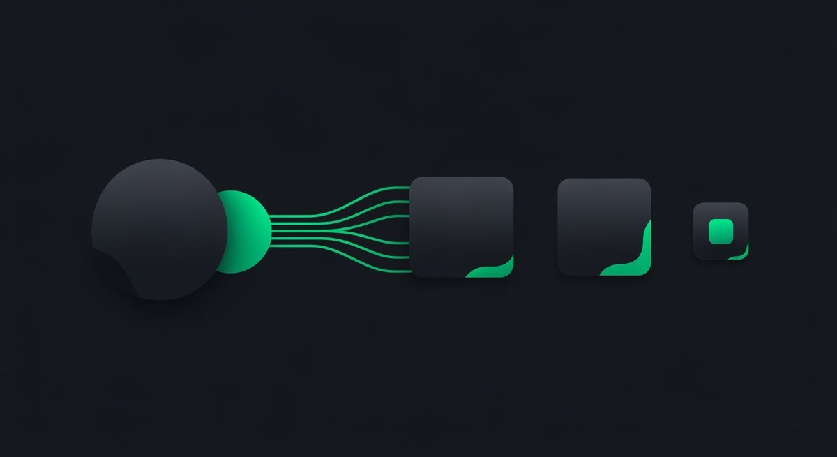A single source panel fanning out into four differently shaped destination panels