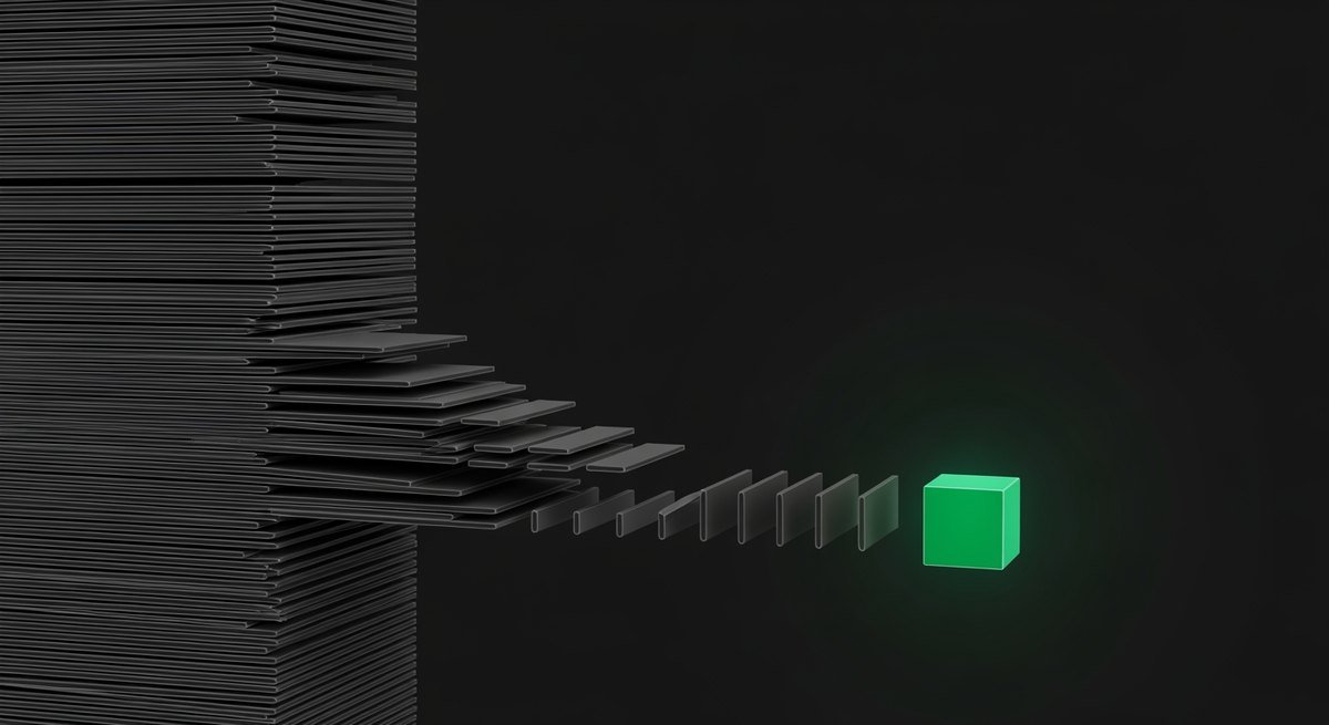 Many repeated manual steps collapsing into one compact automated routine