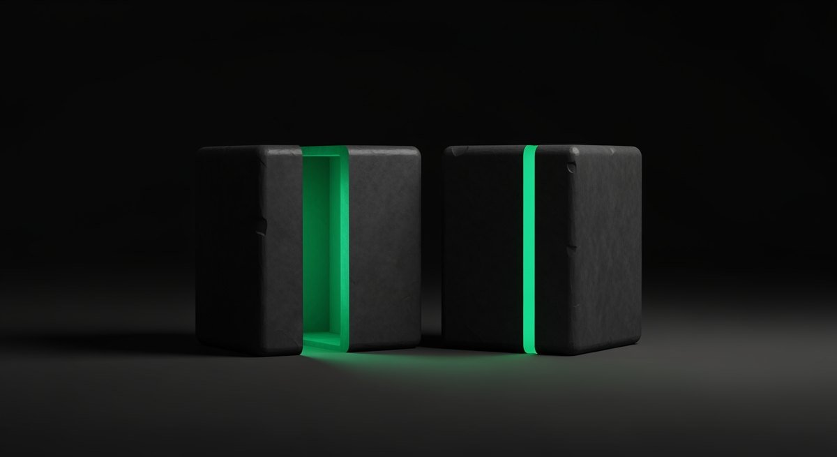 One dark stone block spilling green light freely beside another sealed block showing only a thin green line, representing one free result before payment begins